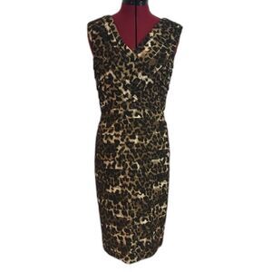 Adrianna Papell Sheath Midi Dress Size10 Gold & Black Animal Print Sleeveless